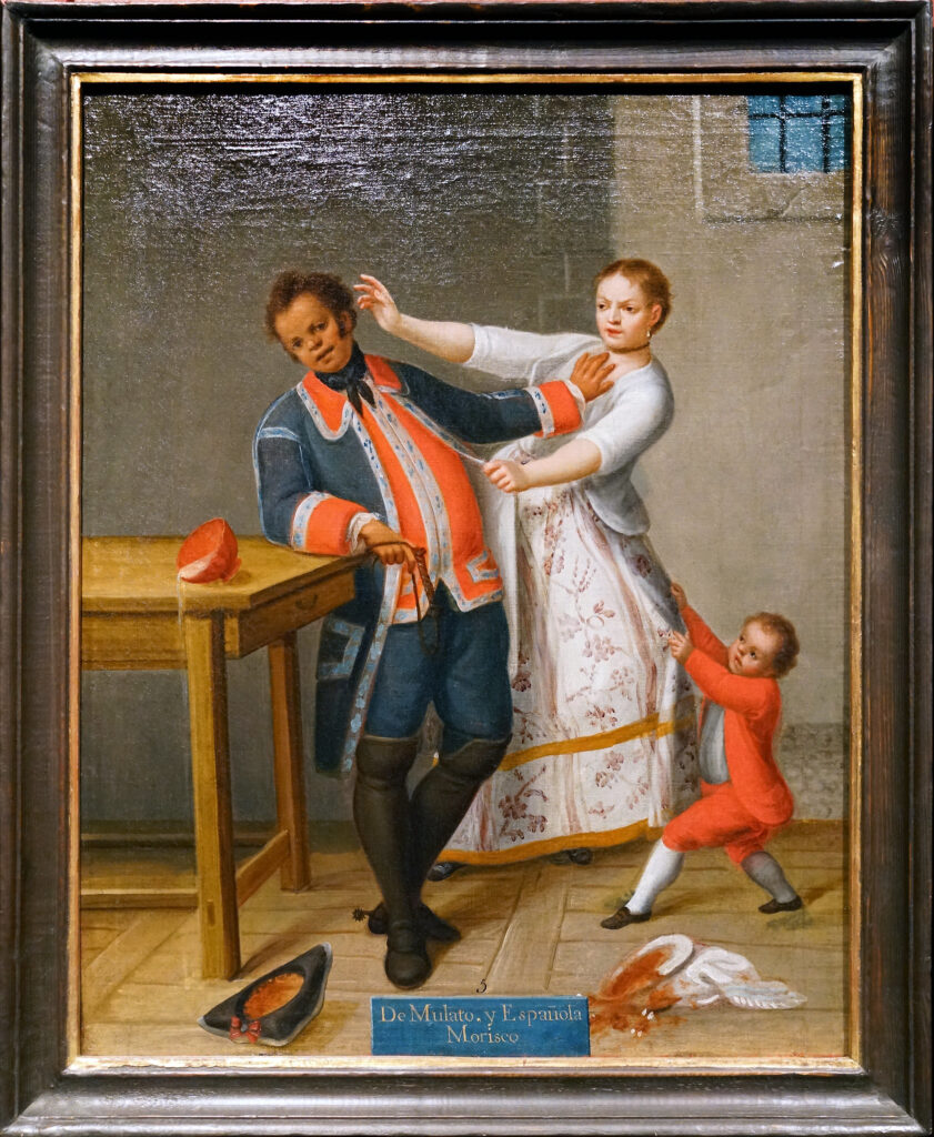 18th Century painting, mixed family scene